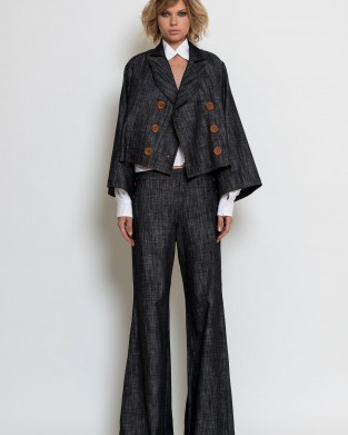 C-throu Denim Double-Breasted Cropped Τζάκετ & Wide-Leg Παντελόνι