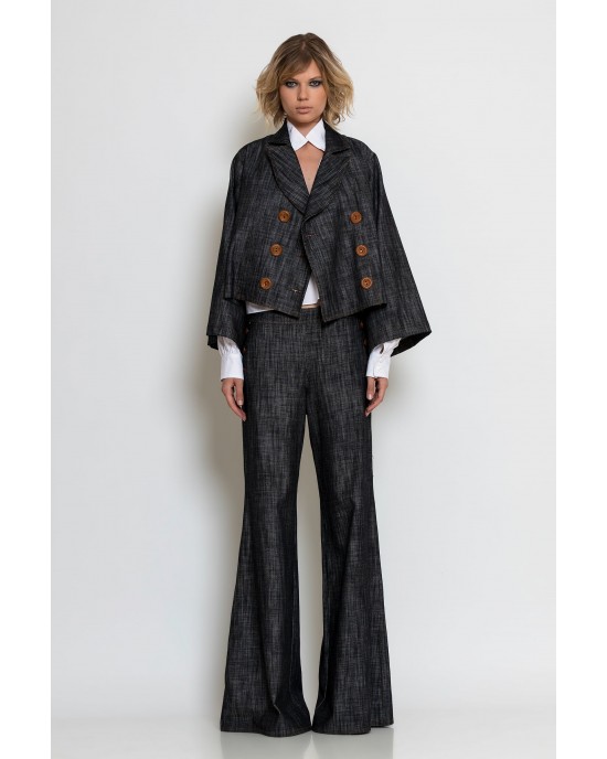 C-throu Denim Double-Breasted Cropped Τζάκετ & Wide-Leg Παντελόνι