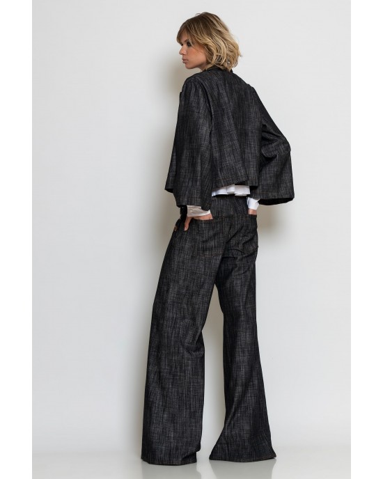 C-throu Denim Double-Breasted Cropped Τζάκετ & Wide-Leg Παντελόνι