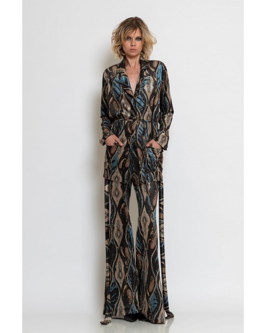 C-throu Metallic Velvet Σακάκι & Flared Παντελόνι