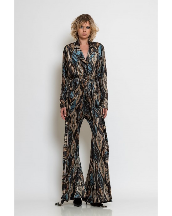 C-throu Metallic Velvet Σακάκι & Flared Παντελόνι