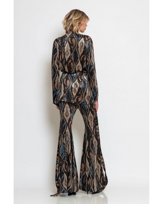 C-throu Metallic Velvet Σακάκι & Flared Παντελόνι