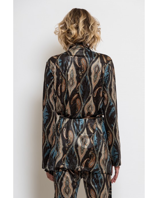 C-throu Metallic Velvet Σακάκι & Flared Παντελόνι