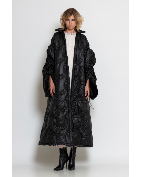 C-throu Long Puffer Oversized Quilted Black Μπουφάν