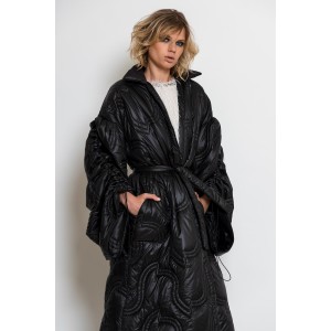 C-throu Long Puffer Oversized Quilted Black Μπουφάν