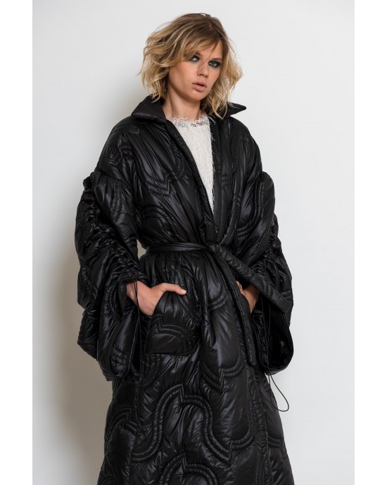 C-throu Long Puffer Oversized Quilted Black Μπουφάν