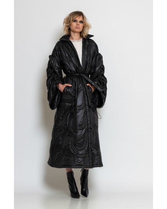 C-throu Long Puffer Oversized Quilted Black Μπουφάν