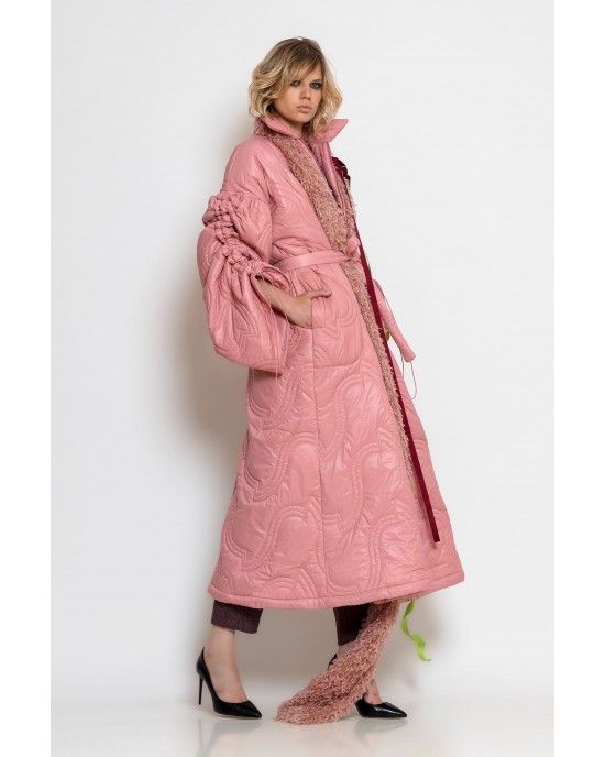 C-throu Long Puffer Oversized Quilted Dusty Pink Μπουφάν