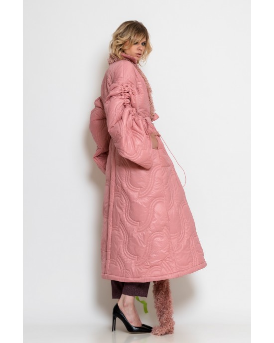 C-throu Long Puffer Oversized Quilted Dusty Pink Μπουφάν