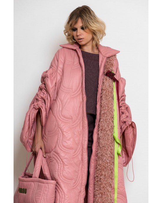 C-throu Long Puffer Oversized Quilted Dusty Pink Μπουφάν