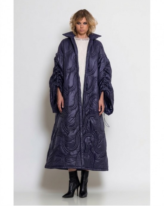 C-throu Long Puffer Oversized Quilted Navy Blue Μπουφάν
