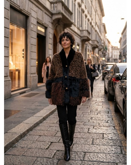C.Manolo Faux Fur Leopard Print Παλτό