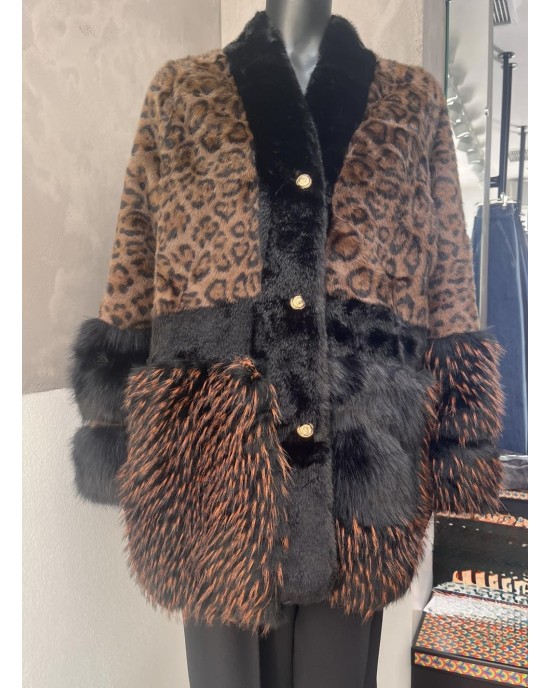 C.Manolo Faux Fur Leopard Print Παλτό