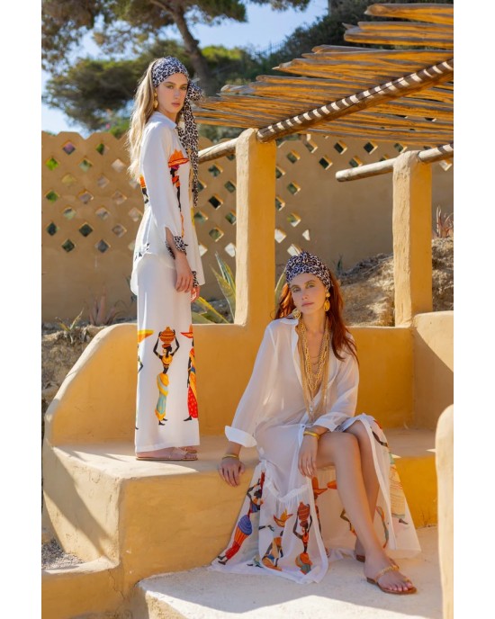C.Manolo Print White Παντελόνι