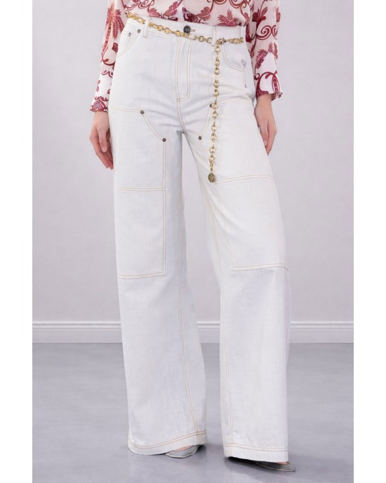 C.Manolo Cargo Denim White Παντελόνι