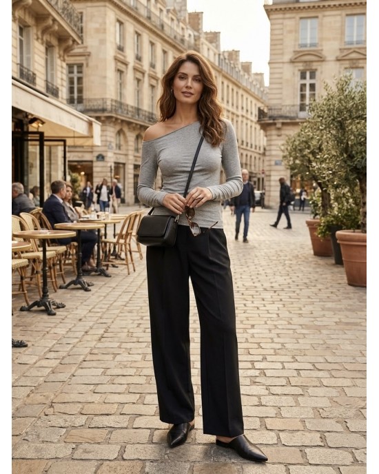 C.Manolo Asymmetric Neckline Grey Μπλούζα