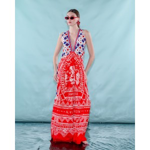 C.Manolo Graphic Print Maxi Φόρεμα
