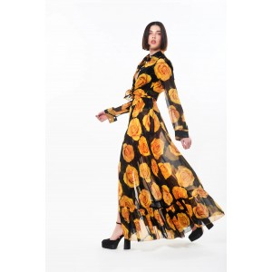 C.Manolo Maxi Floral Φούστα Σιφον Μαύρη