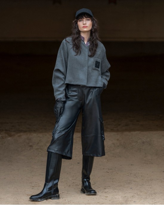 C.Manolo Cargo Faux Leather Black Βερμούδα