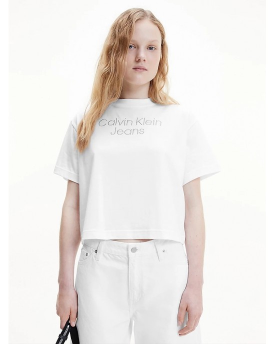 Calvin Klein Relaxed Metallic Logo T-shirt Λευκό