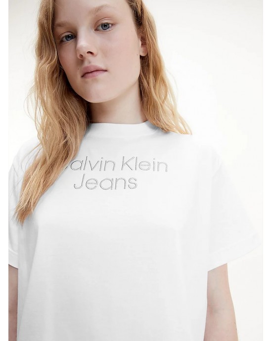 Calvin Klein Relaxed Metallic Logo T-shirt Λευκό