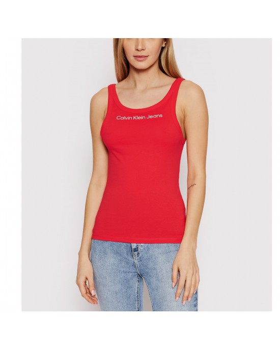 Calvin Klein Αμάνικο Top Με Slim Γραμμή & Λογότυπο Κόκκινο