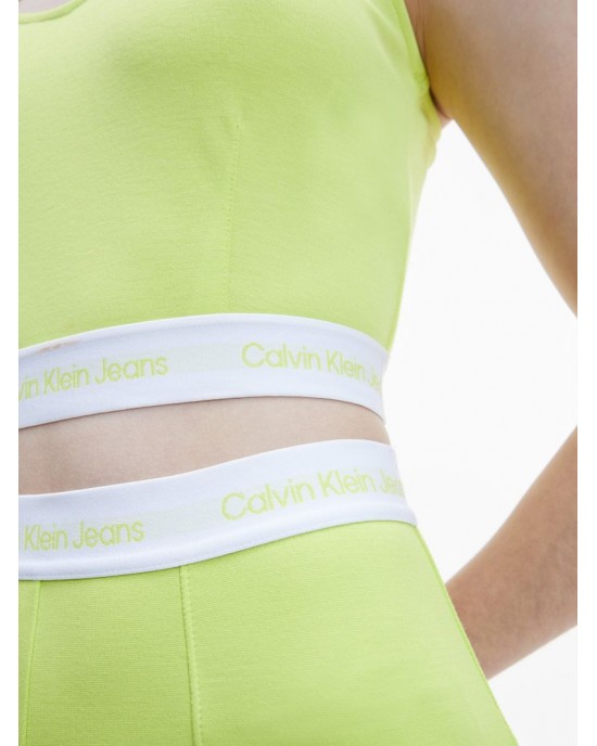 Calvin Klein Cropped Top Αμάνικο Jersey Κίτρινο