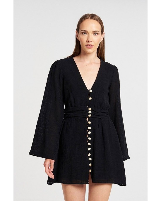 Christelle Nima Gauze Mini Long Sleeve Black Φόρεμα Christelle Nima Gauze Mini Long Sleeve Black Φόρεμα