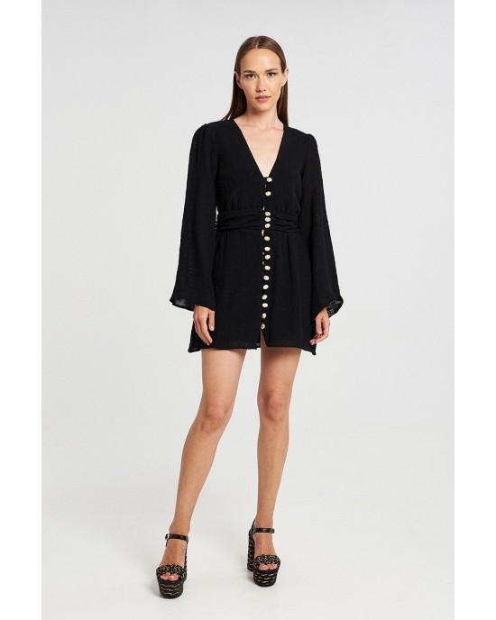 Christelle Nima Gauze Mini Long Sleeve Black Φόρεμα Christelle Nima Gauze Mini Long Sleeve Black Φόρεμα