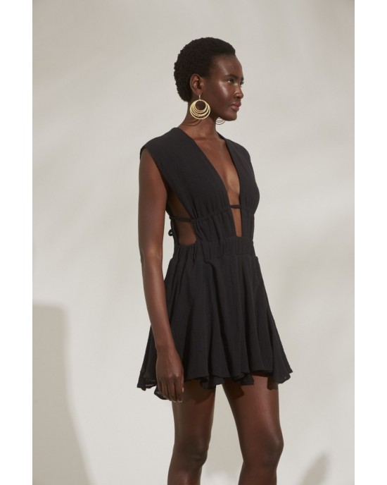 Christelle Nima Gauze Mini Black Φόρεμα Με Ανοίγματα