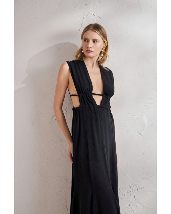 Christelle Nima Gauze Fringed Black Φόρεμα