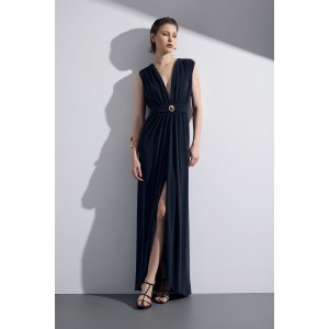 Christelle Nima Draped V-Neck Maxi Black Φόρεμα
