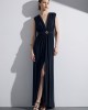 Christelle Nima Draped V-Neck Maxi Black Φόρεμα
