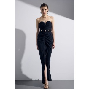 Christelle Nima Draped Heart-Neckline Maxi Black Φόρεμα