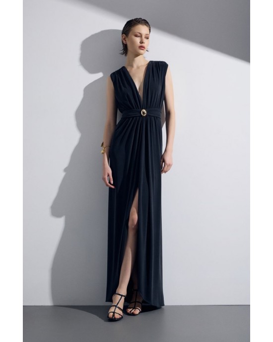 Christelle Nima Draped Heart-Neckline Maxi Black Φόρεμα