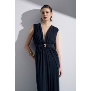 Christelle Nima Draped Heart-Neckline Maxi Black Φόρεμα