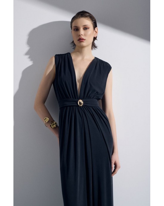 Christelle Nima Draped Heart-Neckline Maxi Black Φόρεμα