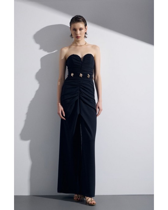 Christelle Nima Draped Heart-Neckline Maxi Black Φόρεμα