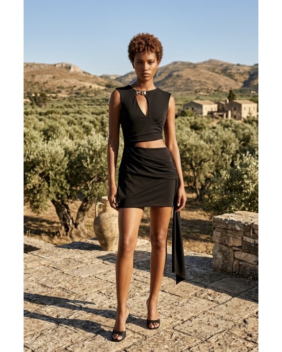 Christelle Nima Cut Out Drape Black Mini Φόρεμα