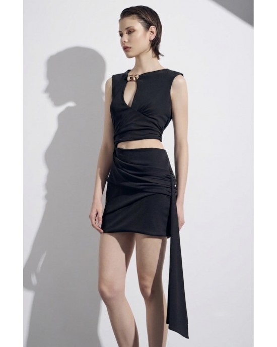 Christelle Nima Cut Out Drape Black Mini Φόρεμα