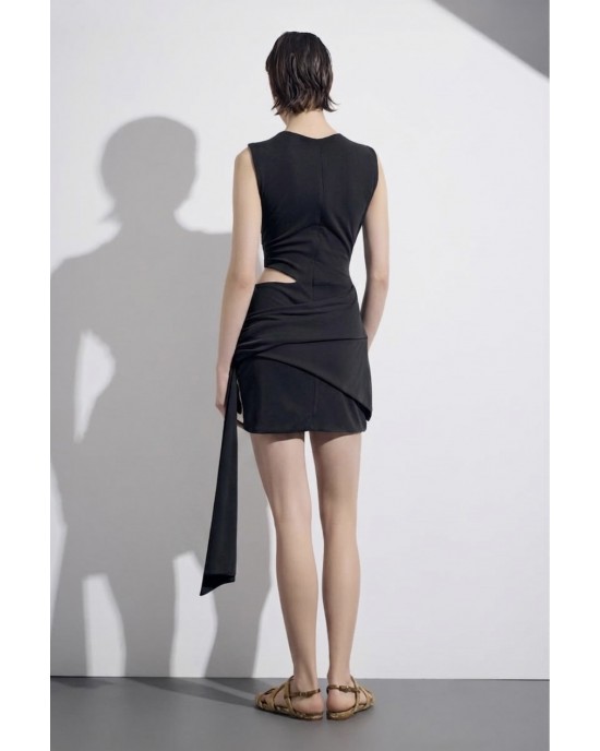 Christelle Nima Cut Out Drape Black Mini Φόρεμα