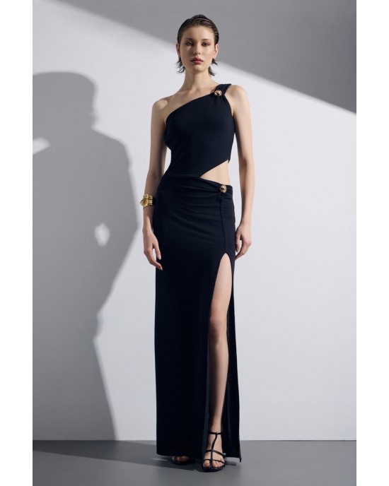 Christelle Nima Side Cut Out Black Maxi Φόρεμα