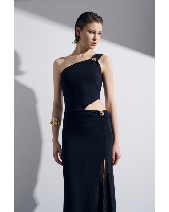Christelle Nima Side Cut Out Black Maxi Φόρεμα