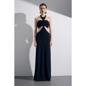 Christelle Nima Halter Neck Cut Outs Maxi Black Φόρεμα