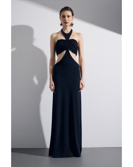 Christelle Nima Halter Neck Cut Outs Maxi Black Φόρεμα