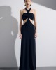 Christelle Nima Halter Neck Cut Outs Maxi Black Φόρεμα