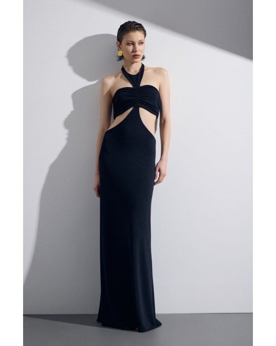 Christelle Nima Halter Neck Cut Outs Maxi Black Φόρεμα