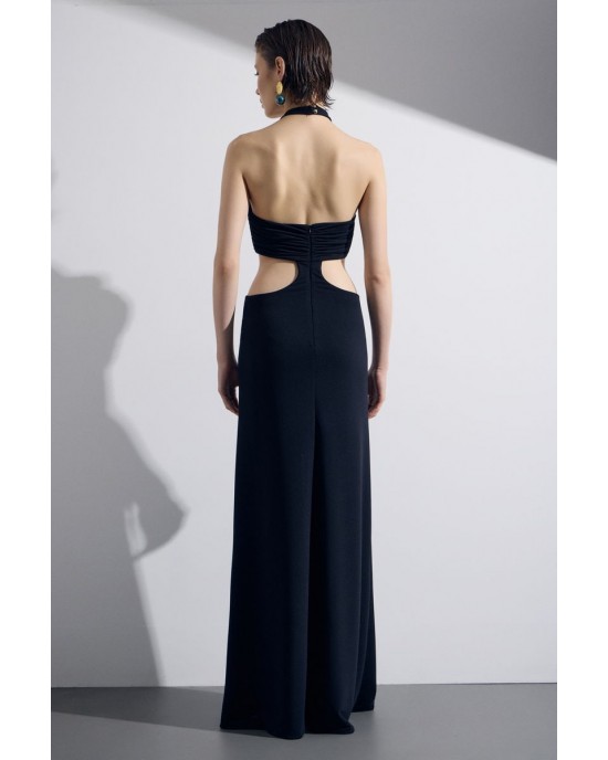 Christelle Nima Halter Neck Cut Outs Maxi Black Φόρεμα