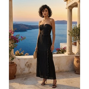 Christelle Nima Ruffle Corset Black Maxi Φόρεμα