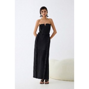 Christelle Nima Ruffle Corset Black Maxi Φόρεμα